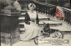 CPA Militaria La duchesse de Westminster en uniforme de al CRoix Rouge anglaise chien