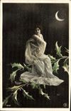 Vintage Postcard Imagination Woman the Moon