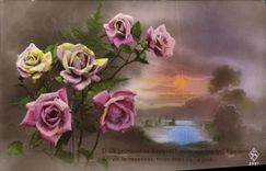 Vintage Postcard Imagination Flowers the Moon