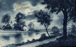 Vintage Postcard Imagination the Moon Happy new year