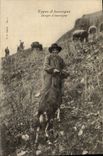 Vintage Postcard Folklore Auvergne Shepherd Goat