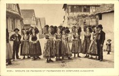 Vintage Postcard Folklore Groups peasants and country-women in Alsatian costumes Alsace