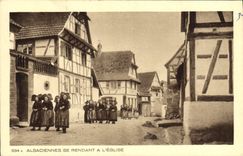 Alsatian Vintage Postcards Folklore going have the church