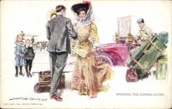 Vintage Postcard Imagination Illustrator Speeding the coming Guest