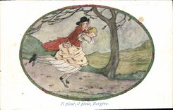 Vintage Postcard Fantaisie Illustrator It rains it rains shepherdess
