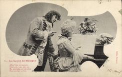 Vintage Postcard Imagination the lesson of music Woman