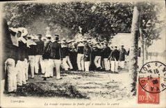 Vintage Postcard the troop pushes back the crowd which invaded squares it