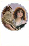 CPA Chien Chiens Chiot Femme