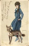 CPA Chien Chiens Chiot Femme