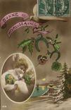 Vintage Postcard Fantaisie Woman Horseshoe Trefle