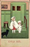 Vintage Postcard Imagination Illustrator Child Christmas Cat