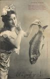 Vintage Postcard Imagination Woman Poisson d' Avril