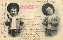Vintage Postcard Imagination Children It first pipe Tobacco