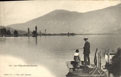 Postal Lago de Aiguebelette Saboya Pesca