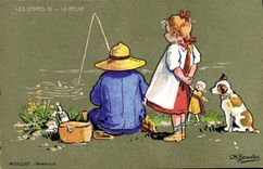 Postal Pesca Ilustrador Beauvais perro