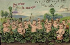 Vintage Postcard Imagination Child Baby Ahead music