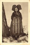 Vintage Postcard Folklore Alsace Alsatian Young girl in shoes