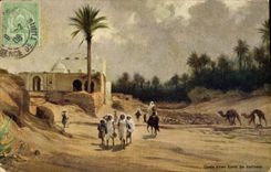 CPA Fantaisie Orientalisme Oasis avec foret de dattiers