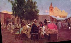 CPA Fantaisie Orientalisme Cafe arabe et mosquee