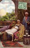 CPA Fantaisie Orientalisme Lady smoking Hashash 