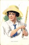 CPA Peche Pecheur Femme Her passion