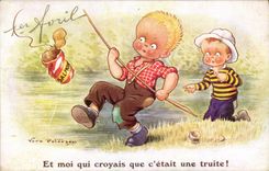 Postal Pesca Pecador Niño y mí que creía que era una trucha!