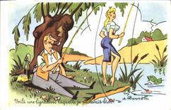 Postal Pesca Pecador he aquí una línea con la cual pecaría bien Pescado