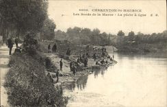 Postal Pesca Pecador Charenton San Mauricio las Orillas de la Marga la pesca tiene la línea