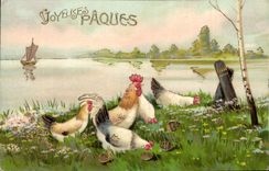 CPA Coq Paques Poules