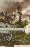 CPA Coq d'artillerie Canon Militaria