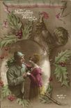 CPA Coq Soldat Poilu Femme Militaria