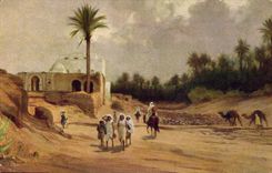 CPA Fantaisie Orientalisme Oasis avec foret de dattiers