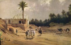 CPA Fantaisie Orientalisme Oasis avec foret de dattiers