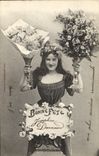 Vintage Postcard Fantaisie Child Good Woman celebrates