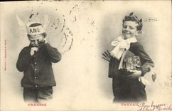 CPA Fantaisie Enfant Paresse Travail