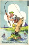 CPA Peche Pecheur Une belle piece Au pantalon