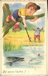 CPA Peche Pecheur Enfant