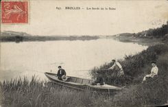 Postal Pesca Pecador Brolles las orillas del Sena