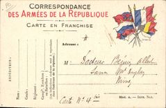 CPA Franchise militaire Coq Poule (dessin a la main) 