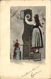 Vintage Postcard Alsatian Alsace Folklore Clock