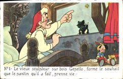 CPA Fantaisie Illustrateur Walt Disney Gepetto Pinocchio