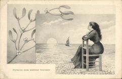 Vintage Postcard Fantaisie Illustrator Woman Carry to him my best memory