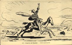 Vintage Postcard Imagination Illustrator Daumier Don Quichotte Cervantes