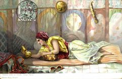 CPA Orientalisme Femme arabe au harem Tanger Maroc