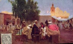 CPA Orientalisme Cafe arabe et mosquee