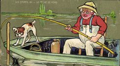 CPA Peche Pecheur La peche de fond Illustrateur Beauvais Chien 