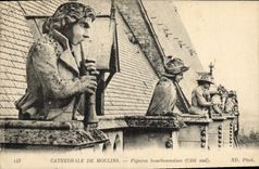 Vintage Postcard Gurgles Cathedral of Mills Figures bourbonnaises