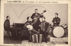 Postal Louis Mercier del Europeo y su conjunto musical Rue Frederic Brunet Paris 17.o Jazz