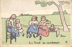 Vintage Postcard Imagination Illustrator Children the knitting of the combatant