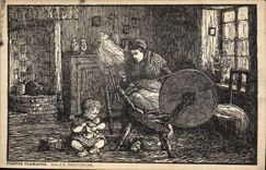 Vintage Postcard Imagination Illustrator Woman Flemish Ropemaking machine Delstanche